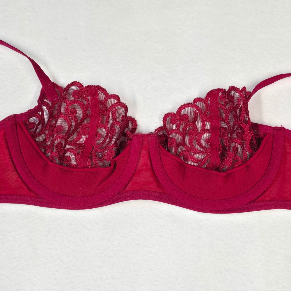 Victoria's Secret Wine Red Embroidered Unlined Underwire Demi Bra 36B - Picture 4 of 7